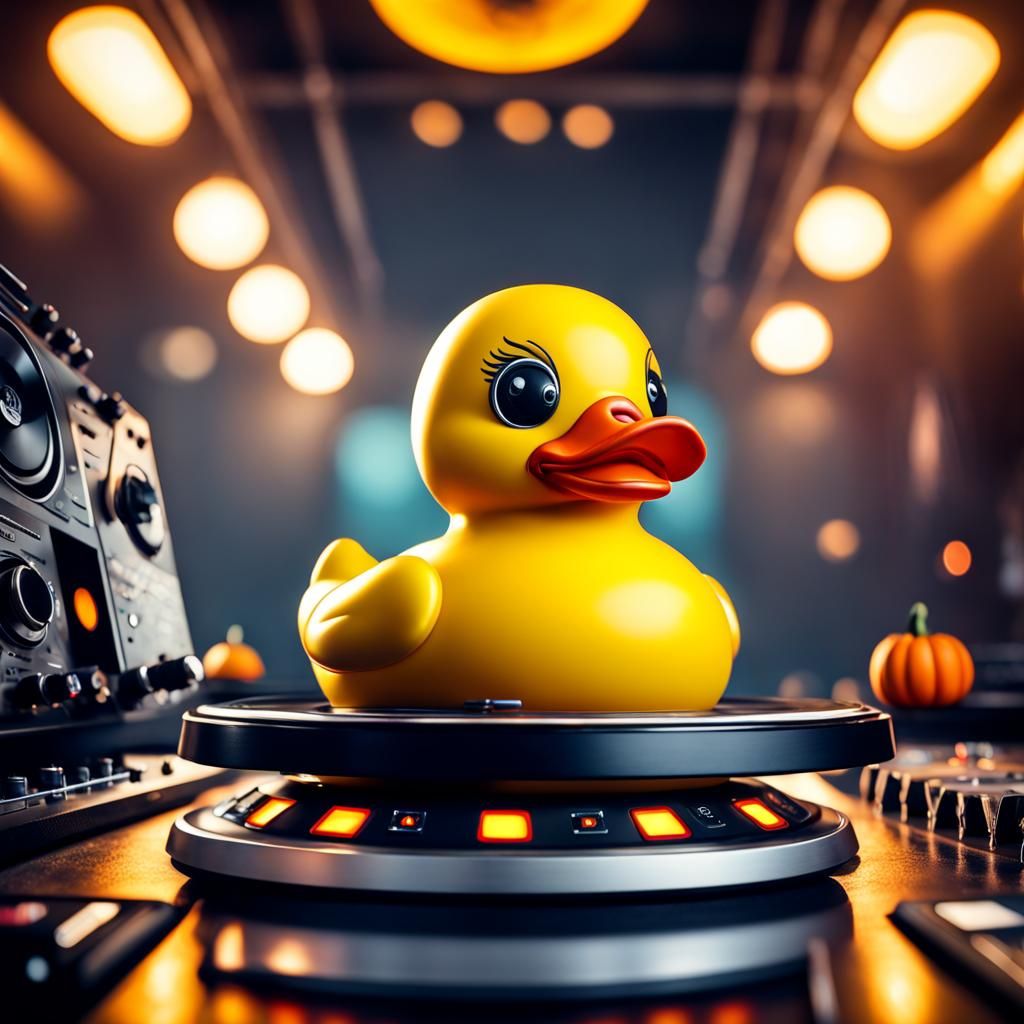 Halloween DJ Rubber Duck in Hyperrealistic Style