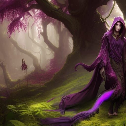 Elven Wizard in a Magical Forest, Dark Fantasy Art
