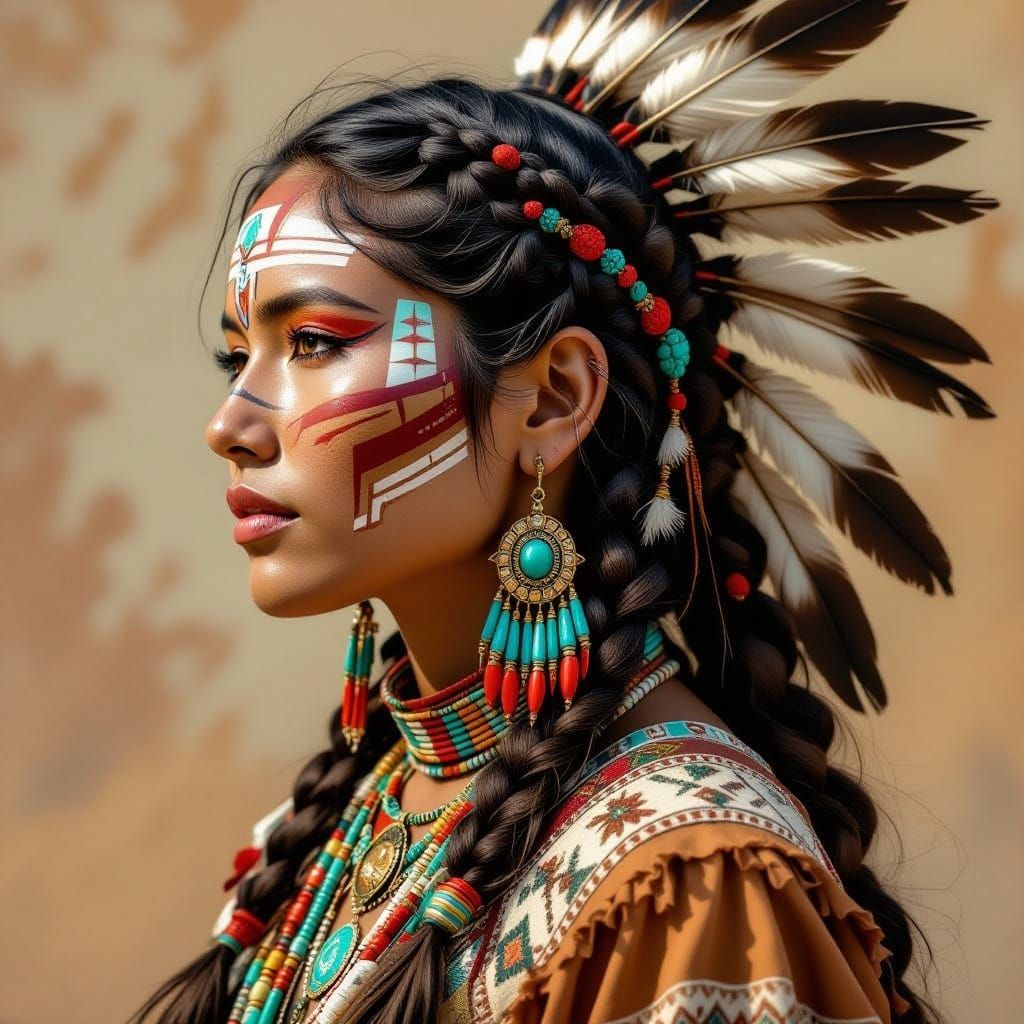 Indigenous Woman with Tribal Markings in Earthy Elegance