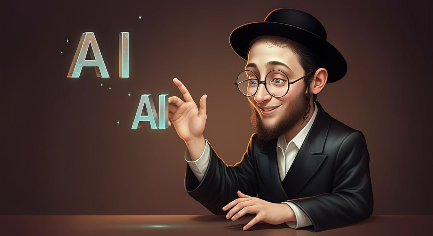 Semi-Realistic Comic Art of Hasidic Nerd Interacting with AI...
