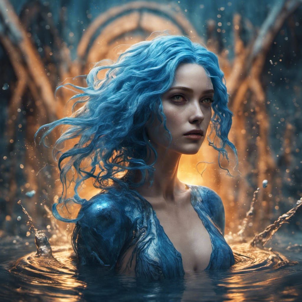 Woman with Blue Water Hair: Fantasy Art