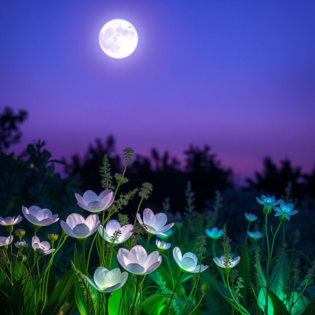 Glowing Garden Scene in Soft Twilight Hues