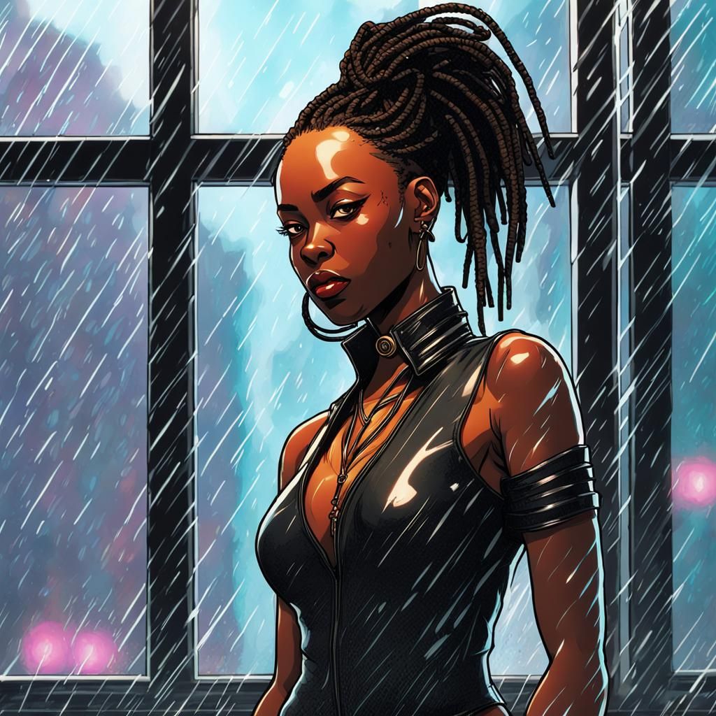Cyberpunk Portrait: Black Woman in Latex with Locs
