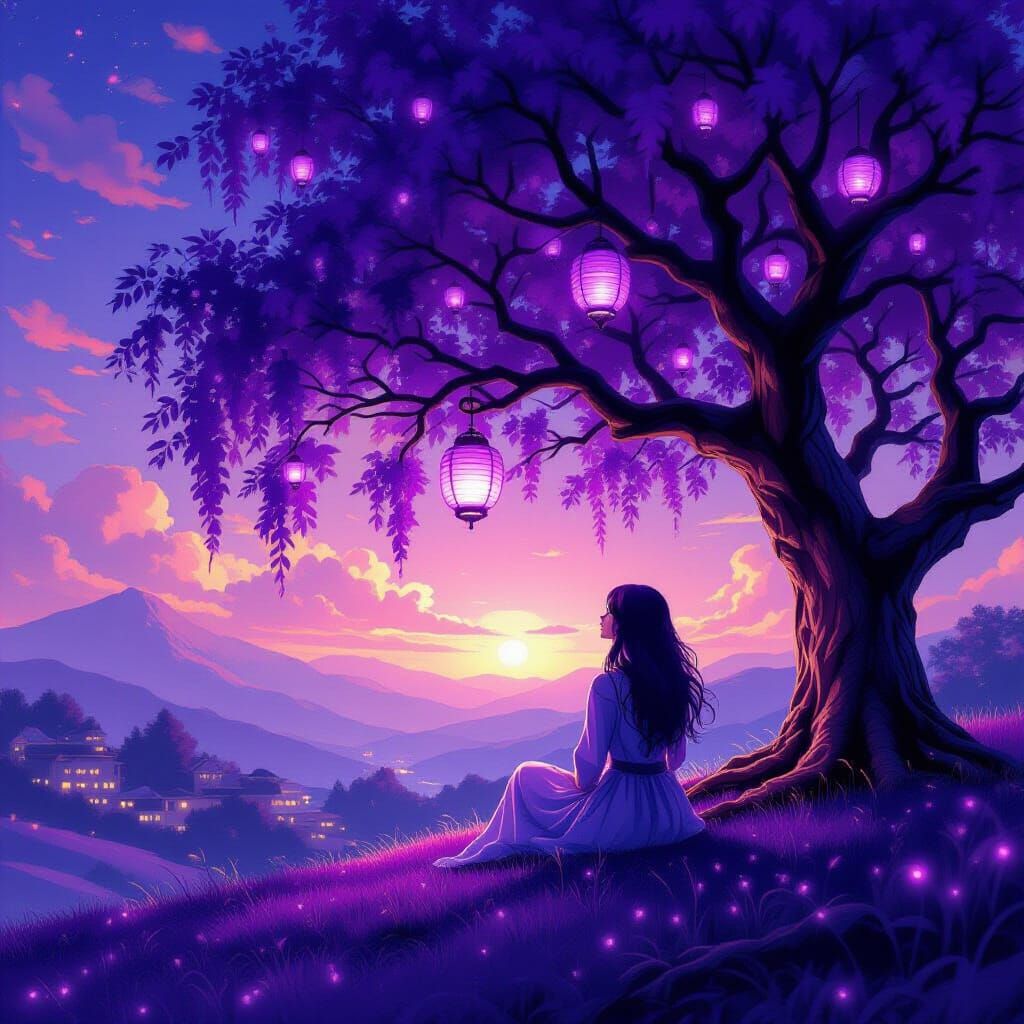 Purple Haze: Tree, Lantern, Sky, and Hair