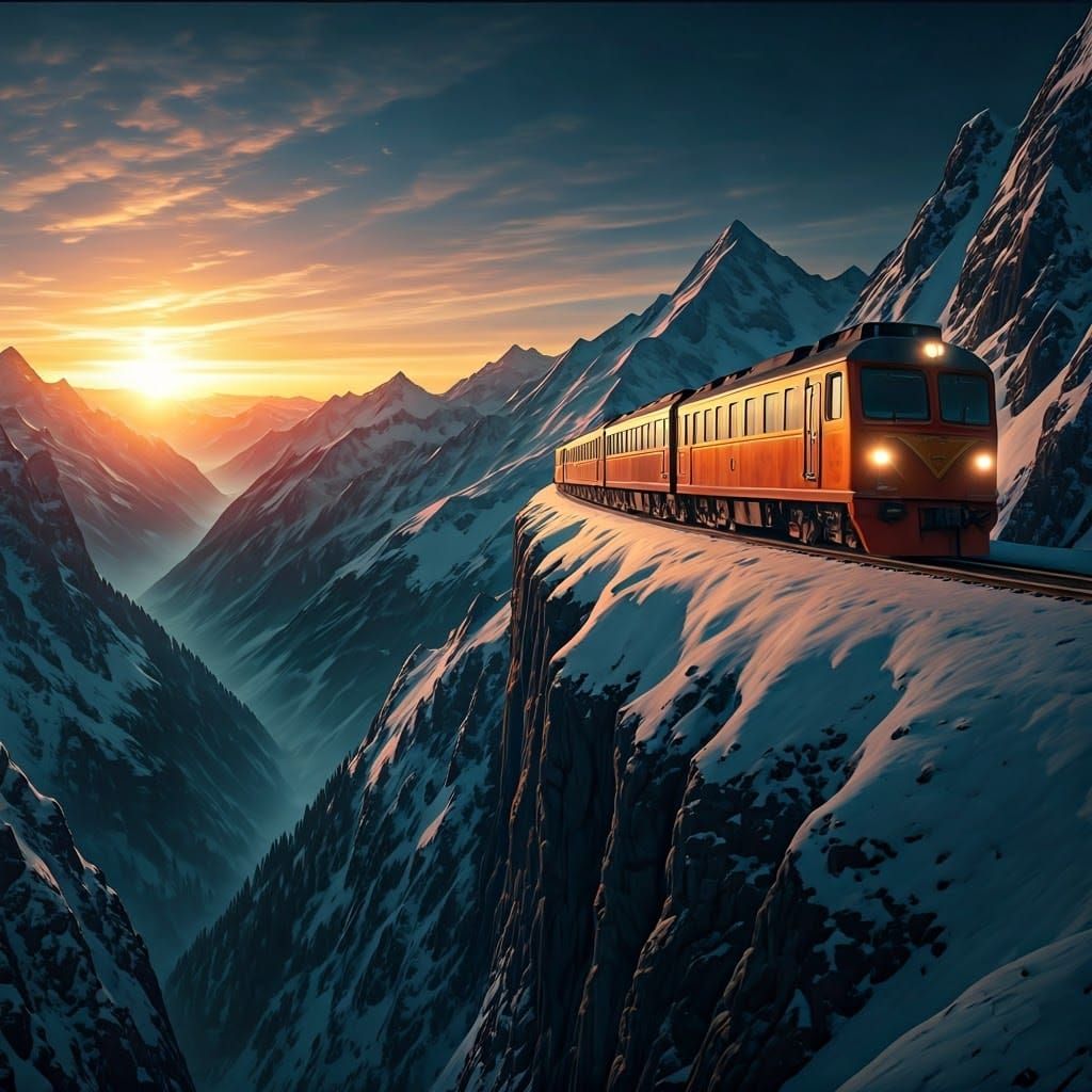 Ethereal Alpine Sunset Train