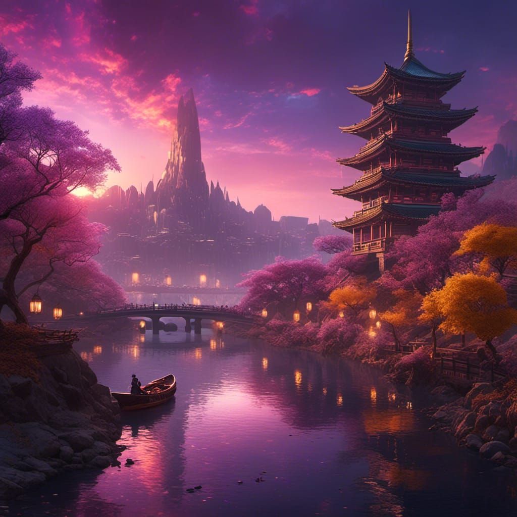 Han River Sunset in Dark Fantasy Style