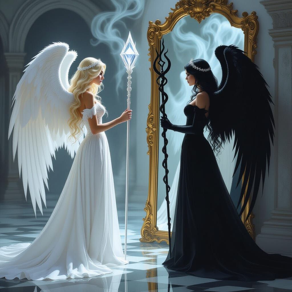 Angel Reveals Dark Counterpart in Chiaroscuro Style