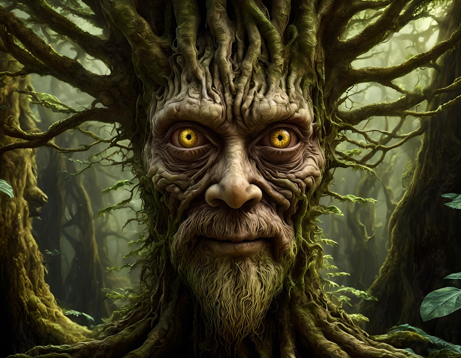 Psychedelic Treebeard Portrait in Biomorphic Style