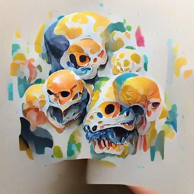 Detailed Gouache Painting of Skulls