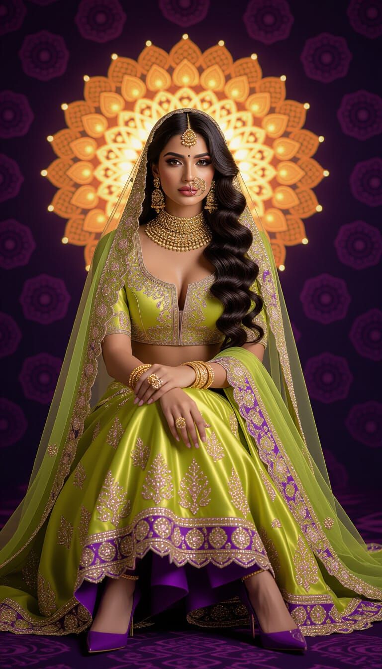 Stunning Indian Woman in Leather and Lace with Mandalas