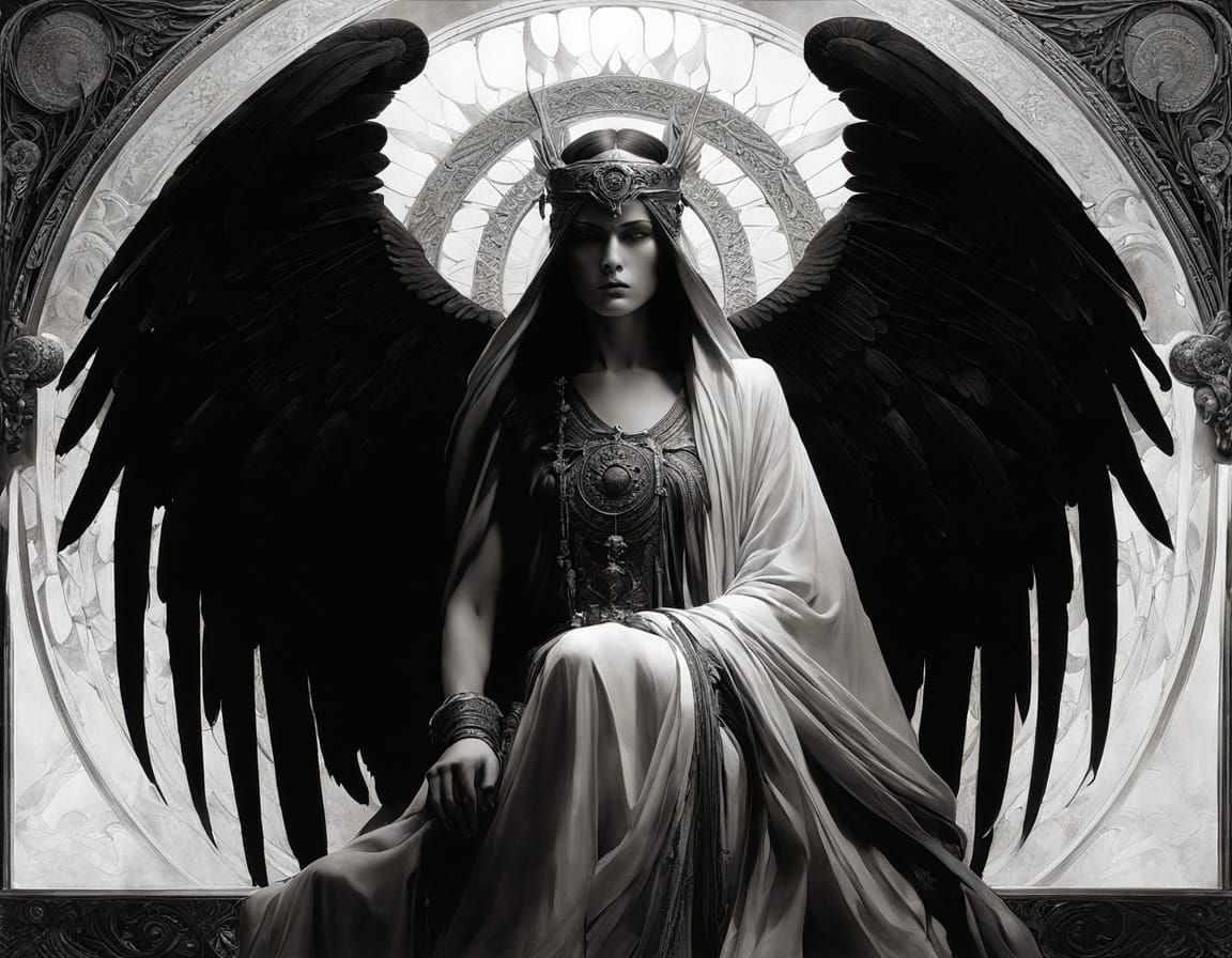 Monochrome Angel with Large Wings