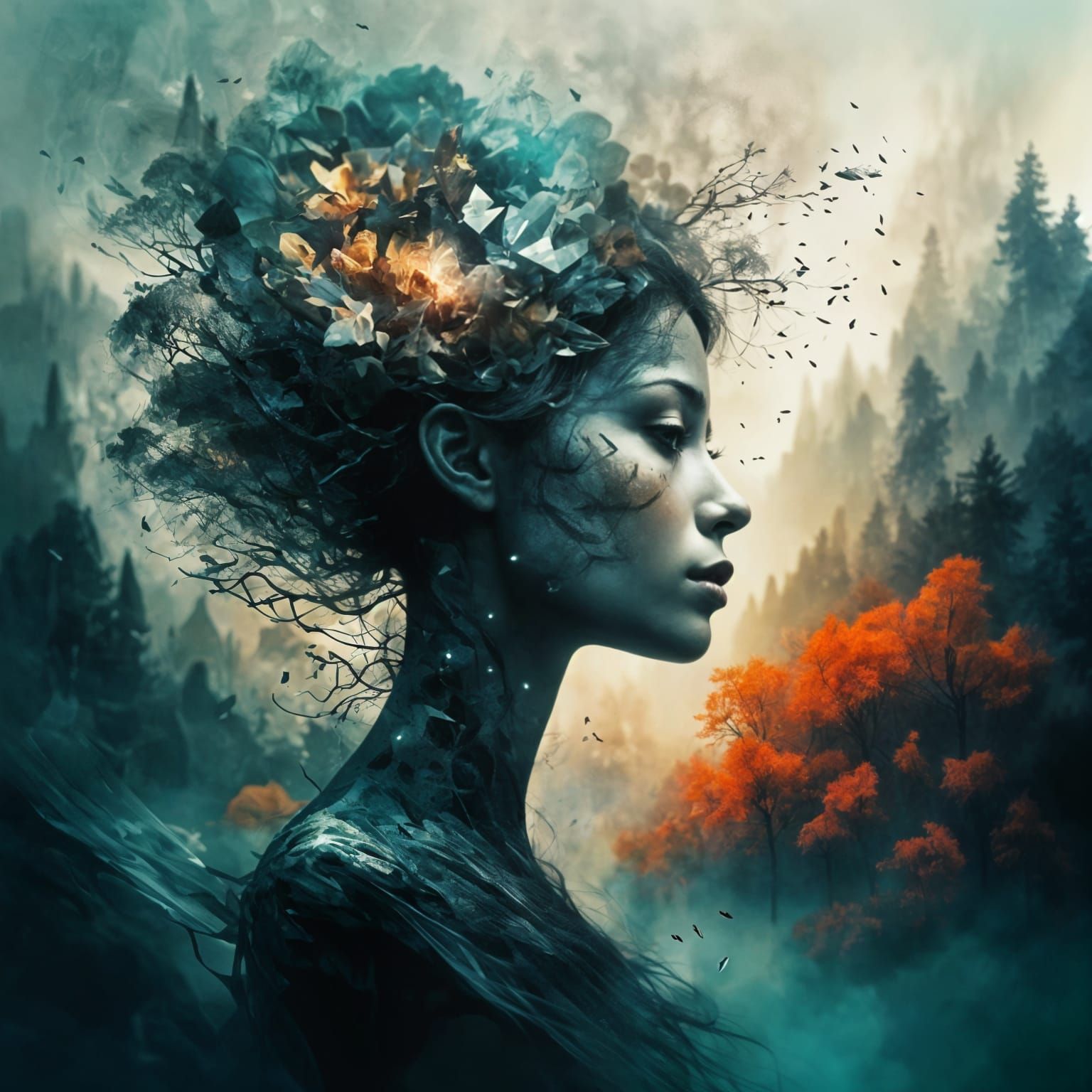 Radiant Woman with Shadowed Mindscape