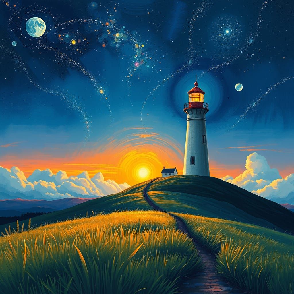 Lighthouse in Post-Impressionist Sunset