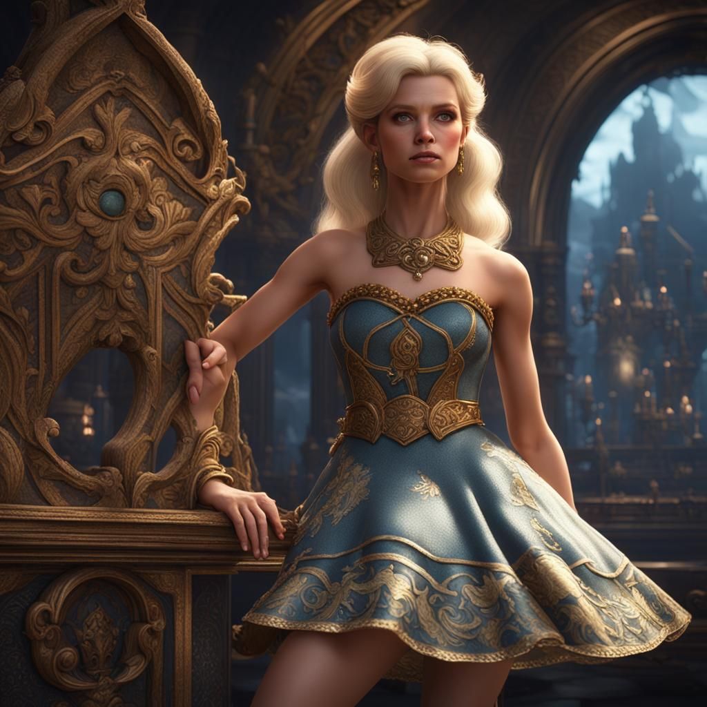 Blond Woman in Strapless Dress: Matte Painting