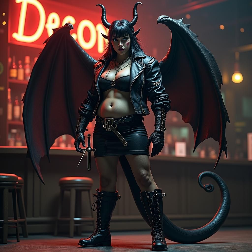 Female Demon in Smoky Bar as Matte Painting
