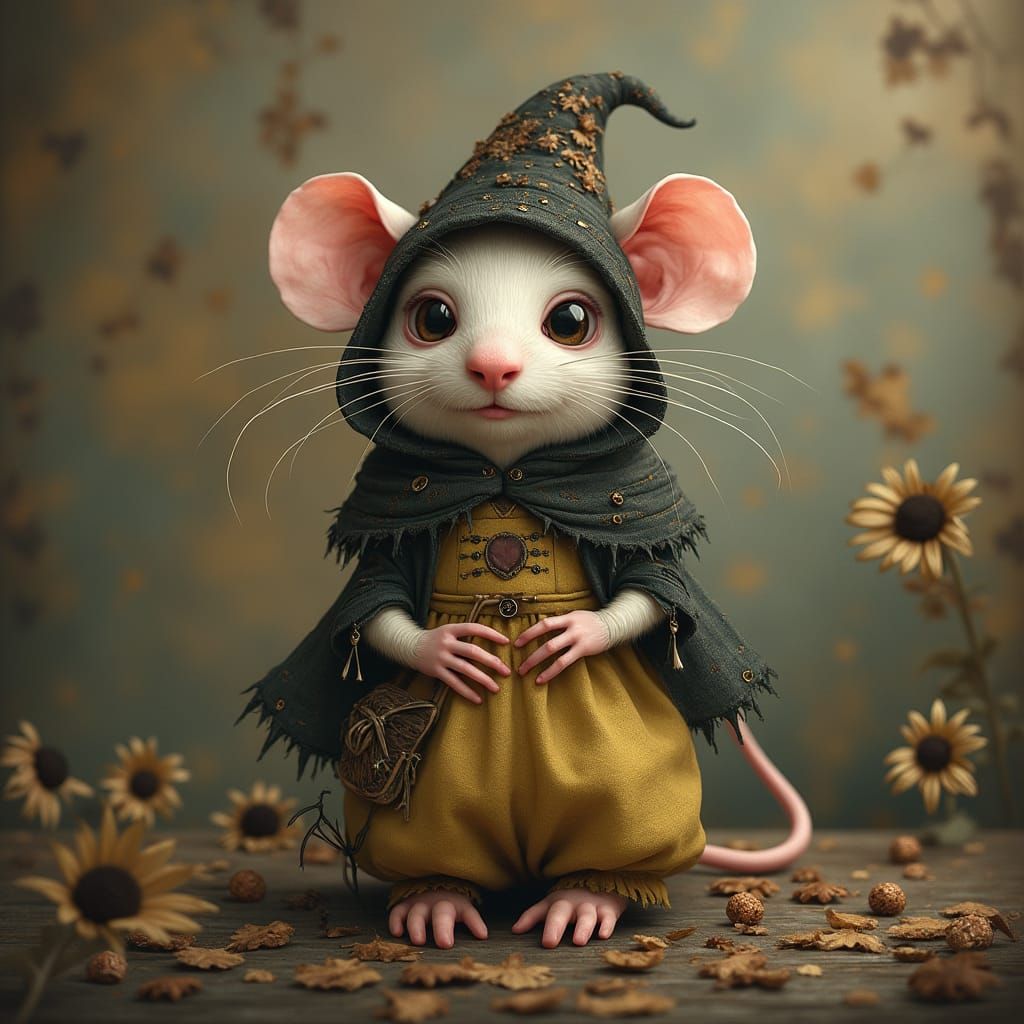Cute Gothic Rat Character in Whimsical Digital Art