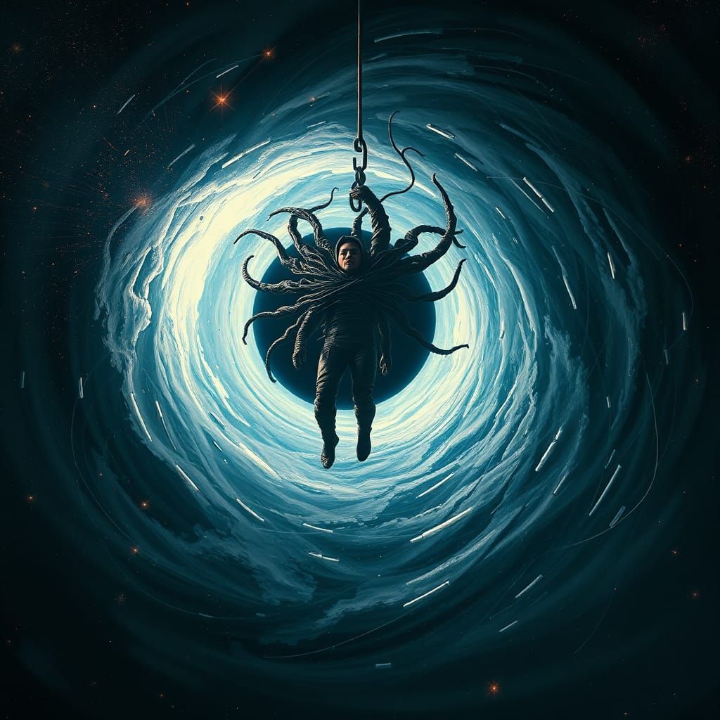Person Inside Black Hole in Dark Surrealist Style