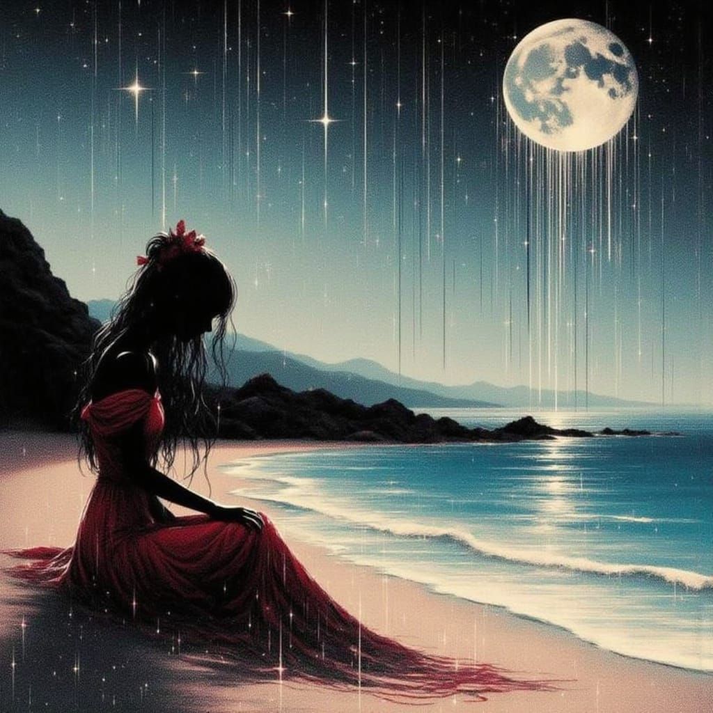 Ariadne's Silhouette on Naxos Beach at Night