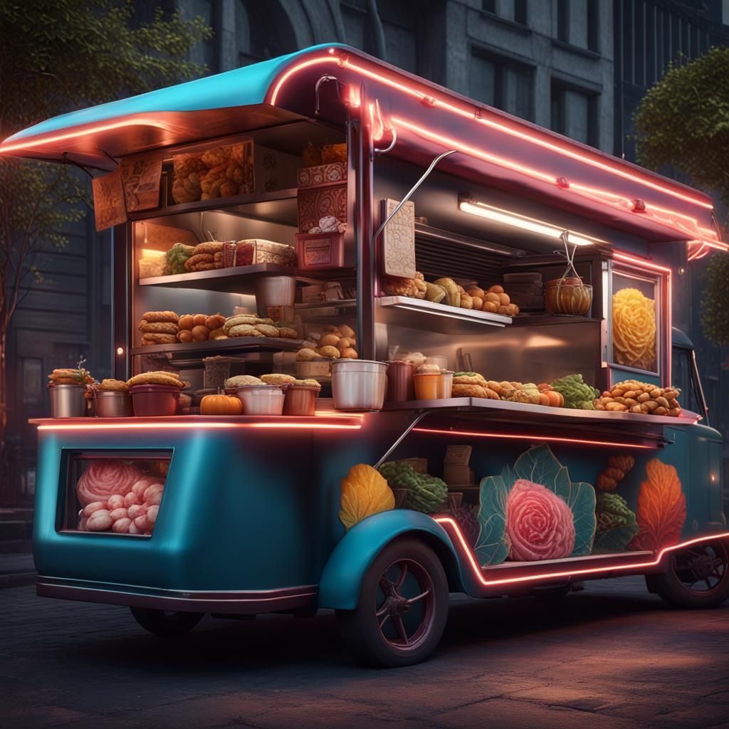 Futuristic Food Truck Design in Detailed Matte Painting