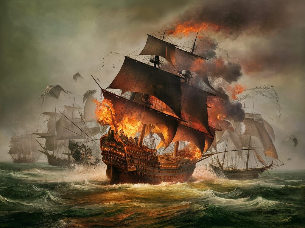 Fiery Galleon Wreaks Havoc in Maritime Painting