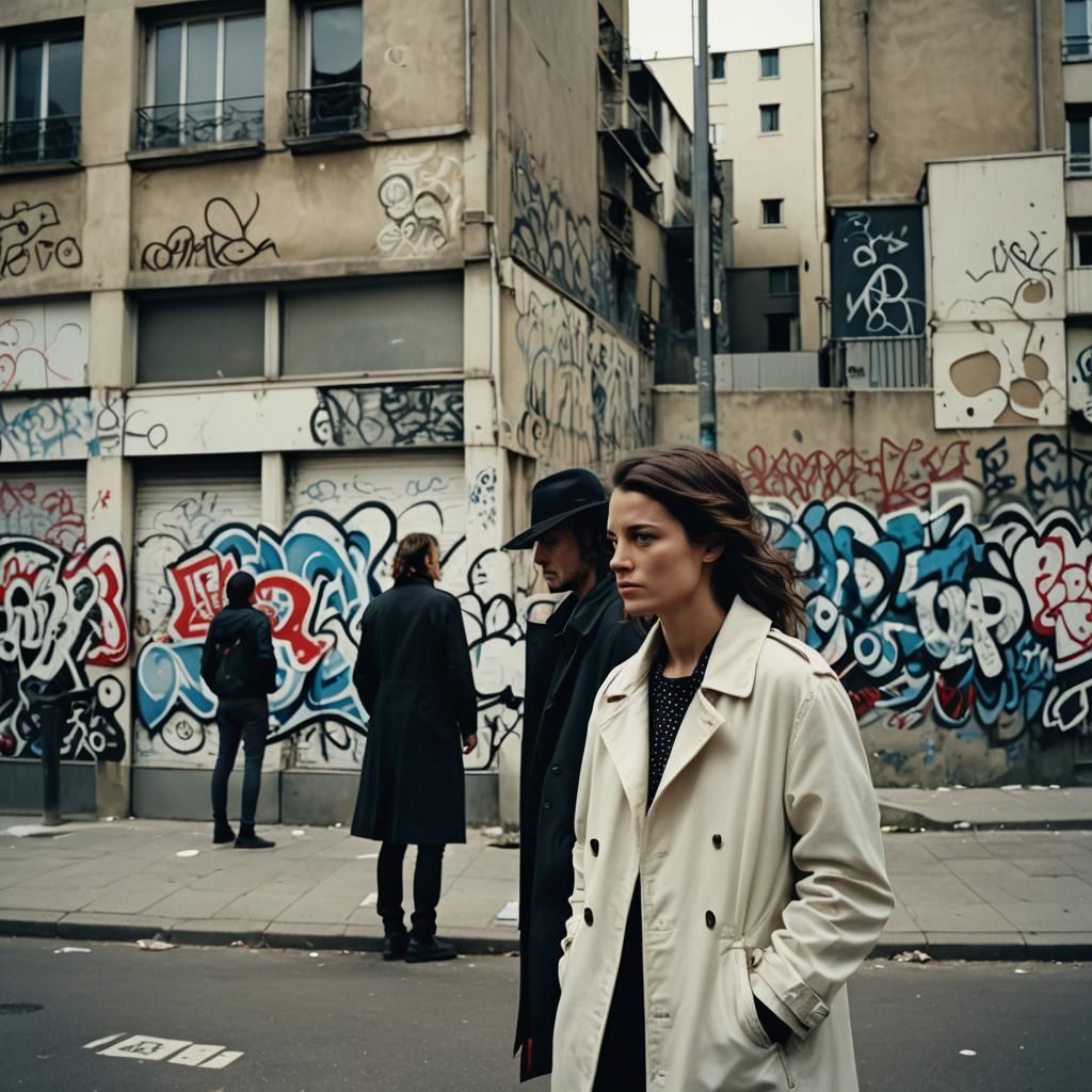 French Suburban Street Scene in Cinematic Style