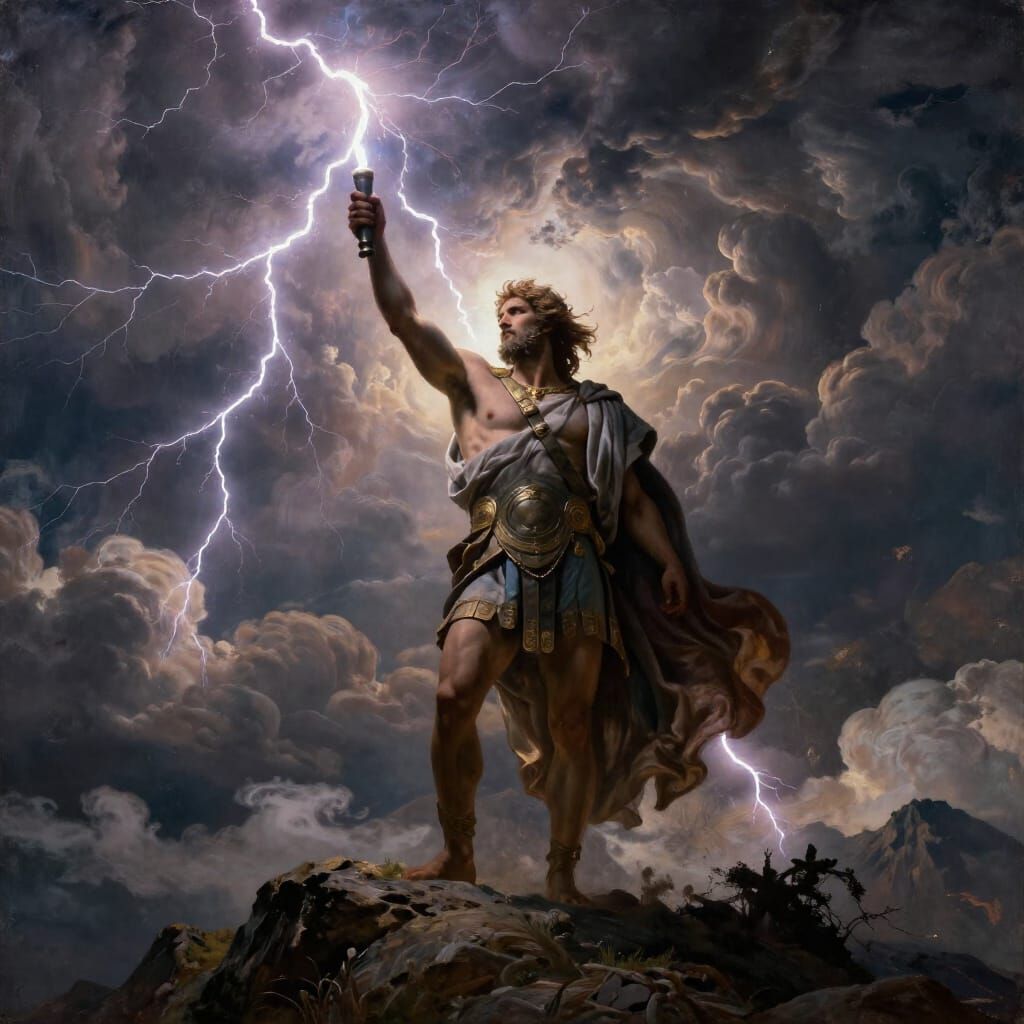 Zeus on Olympus Wielding Lightning Bolt