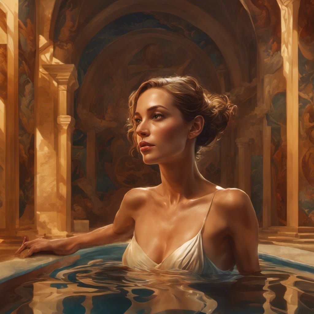 Woman Bathing Outdoors: Hyperdetailed Concept Art