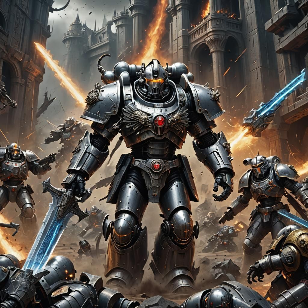 Grey Knight Champion in Power Armor Battle Scene