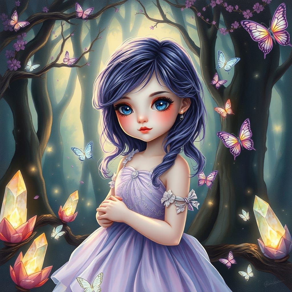 Enchanted Girl in Secret Grove with Whispering Trees and Glo...
