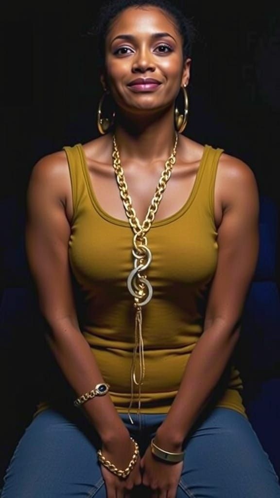 Woman in Mustard Top with Gold Jewelry
