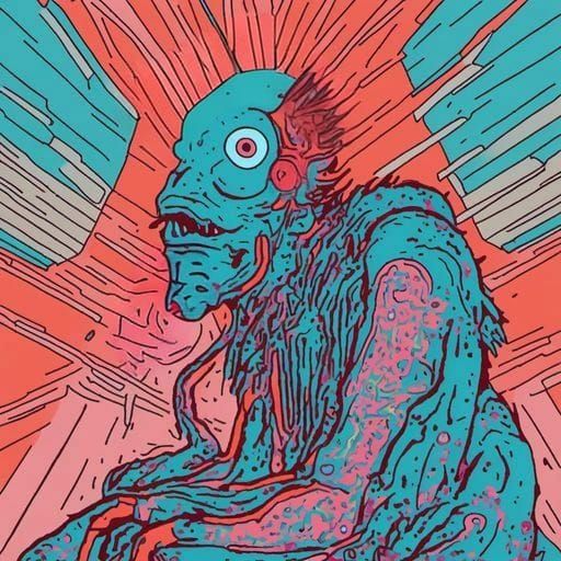 Monster Portrait in Minimalist Moebius Style