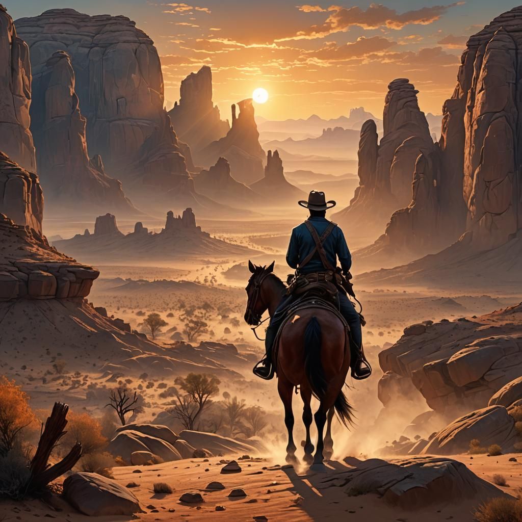 Cowboy Rides into Sunset: Western Concept Art