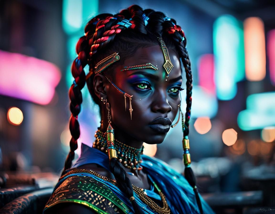 African Princess with Cyberpunk Hairstyle