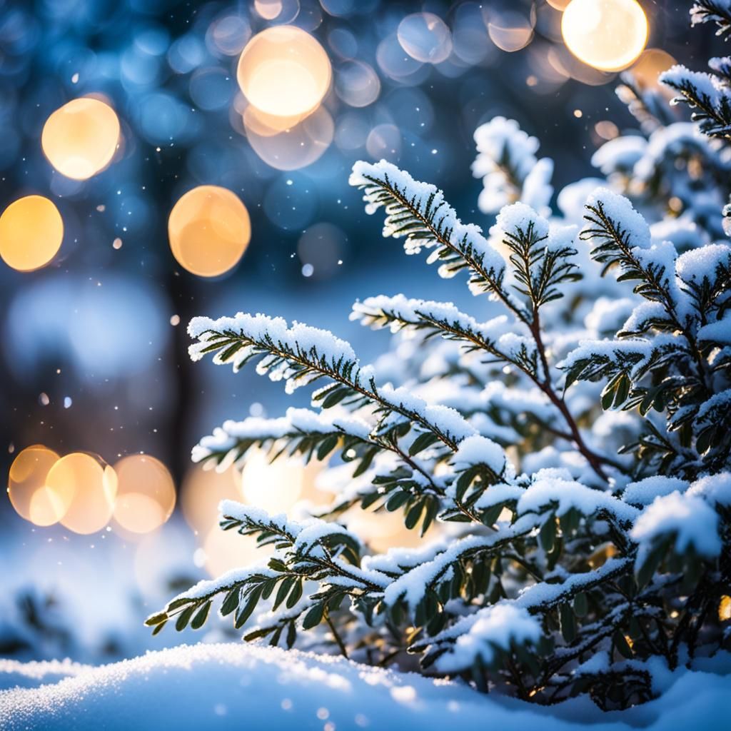 Snowy Trees Sparkling in Moonlight Photography