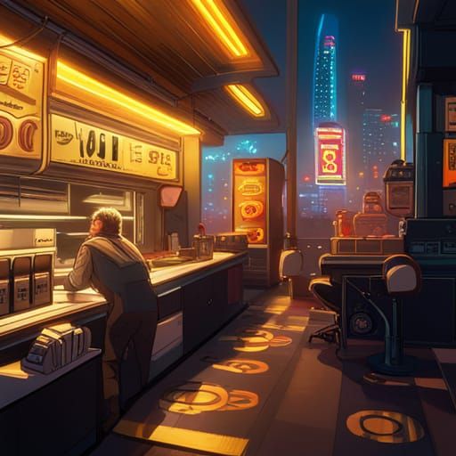 Cyberpunk Cat Builds Neon Waffle House