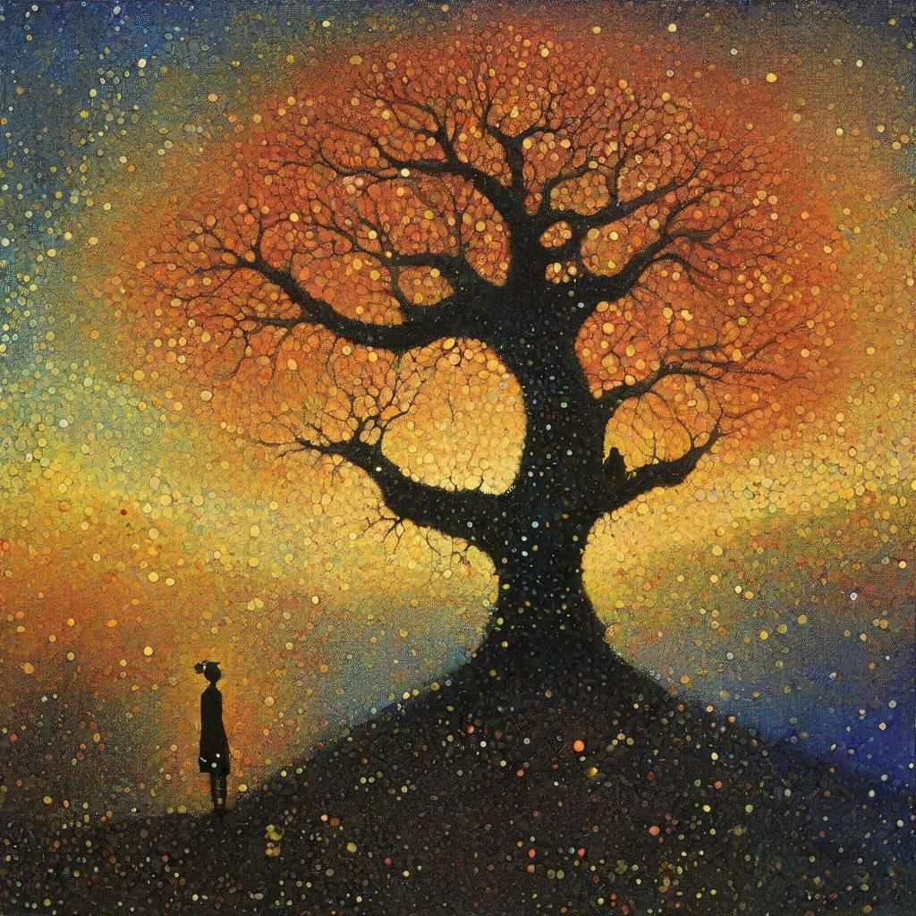 Colorful Pointillist Alchemy Lab in Folk Art Style