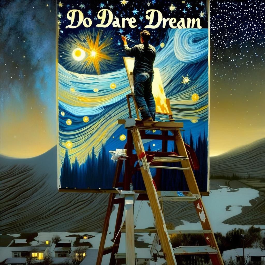 Man Paints Sign Under Starry Night Sky