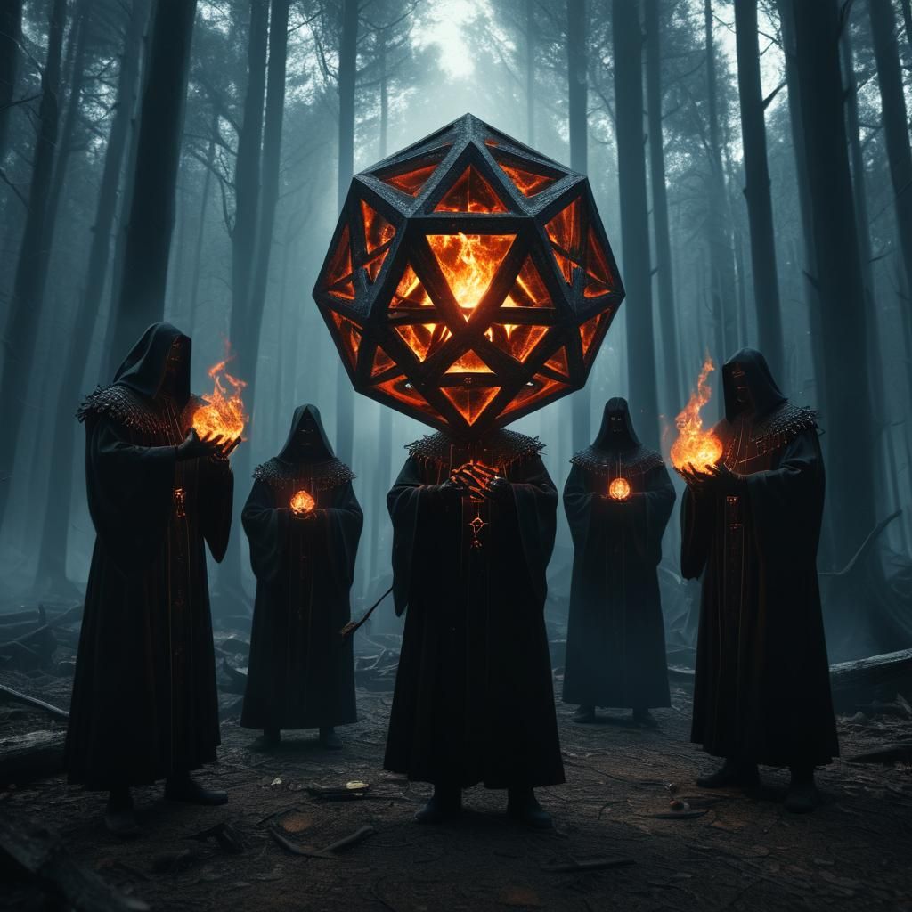 Dark Priests Summoning a Dodecahedron in Dark Forest