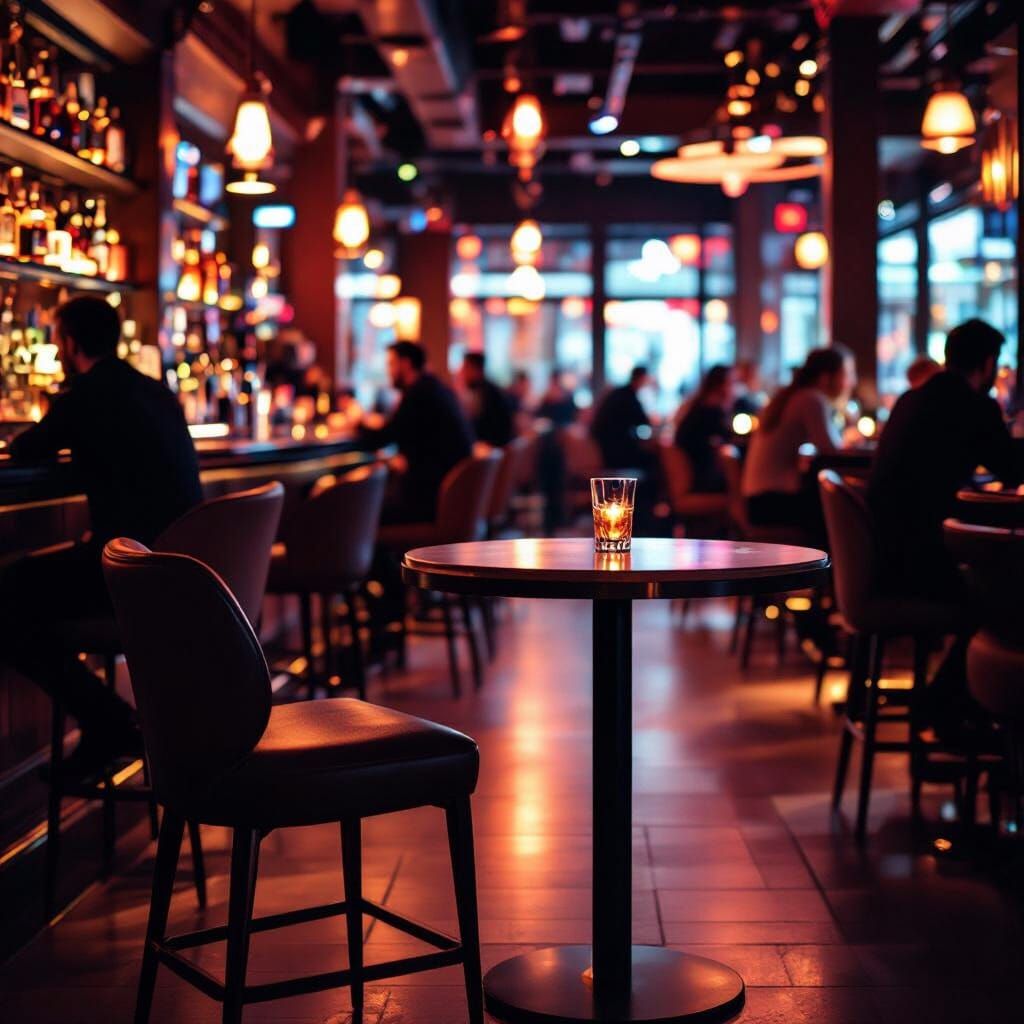 Vibrant Cocktail Bar in Syd Mead Style