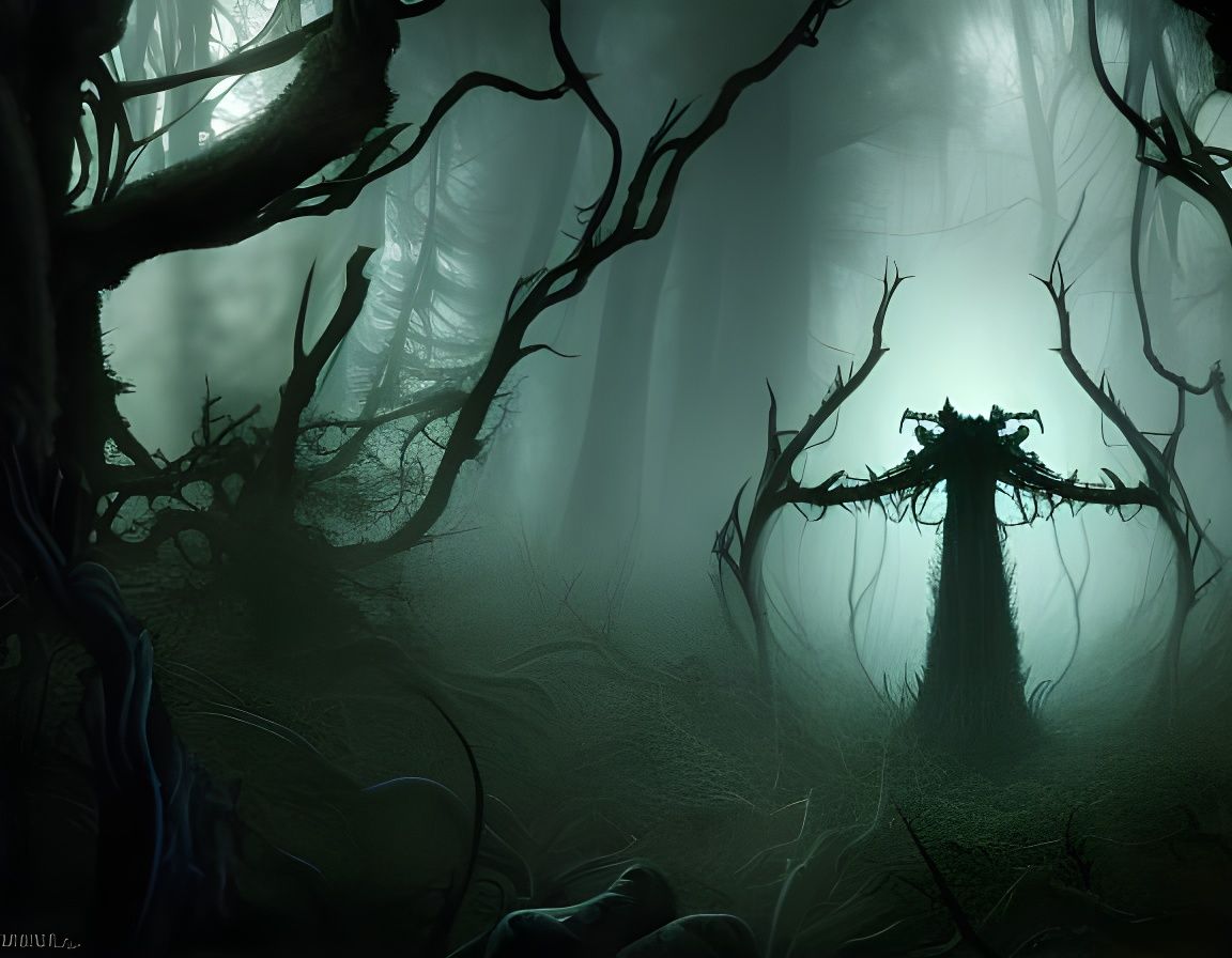 Terrifying Banshee in Dark Forest, Polychromatic Art
