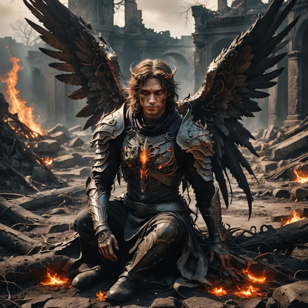 Fallen Angel in Desolate Wasteland: Dark Fantasy Art