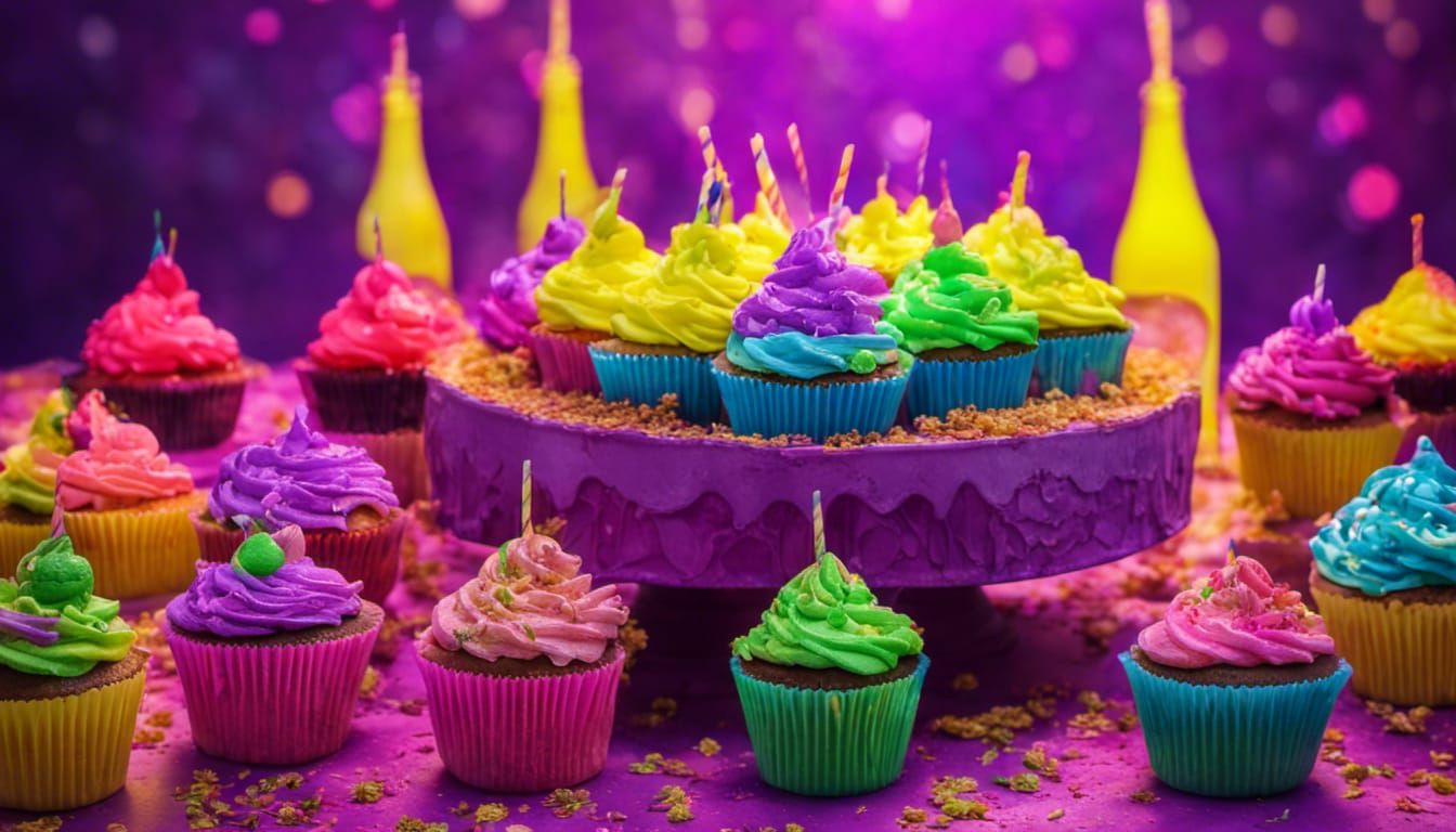 Psychedelic cup cakes and lemonade Party 🎉🧁