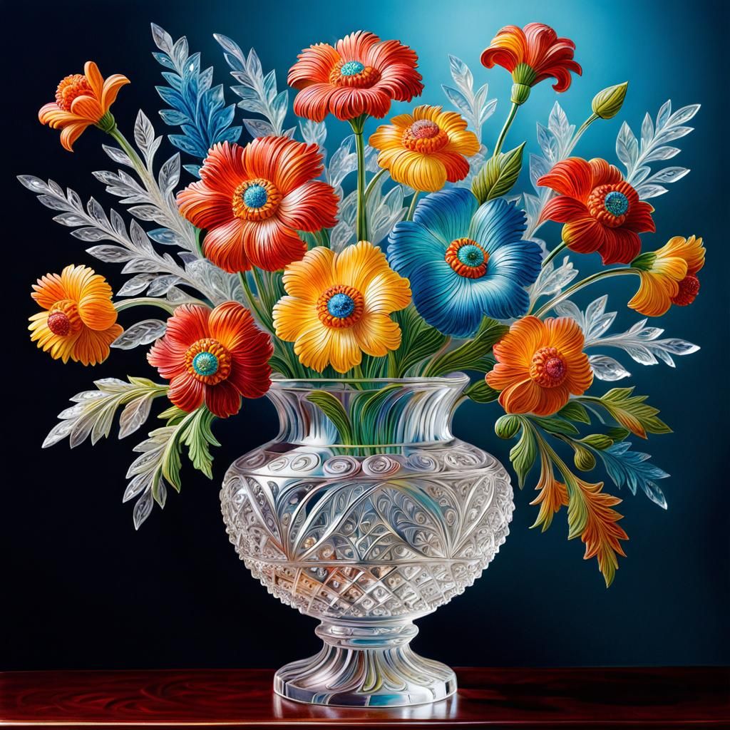 Crystal Flowers Still Life in Zentangle Style