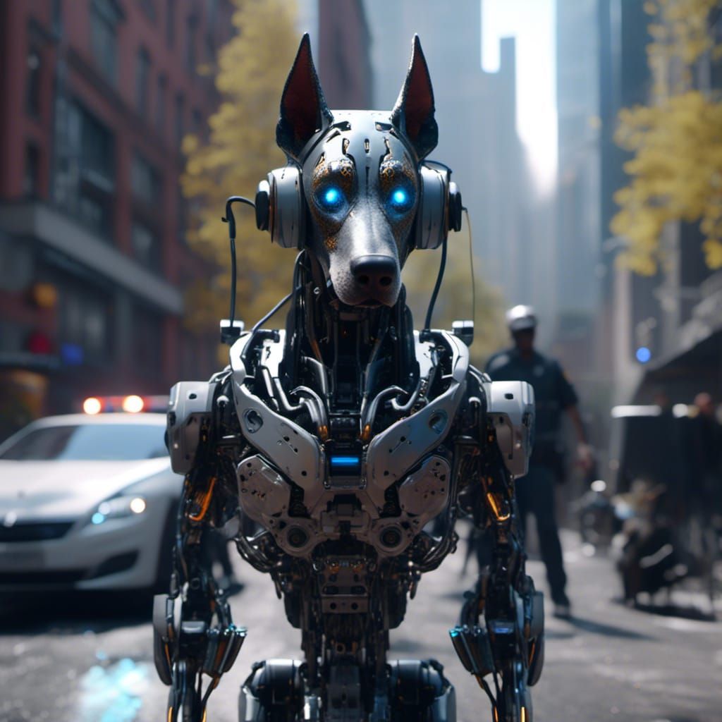 Robotic Doberman Police Dog at Crime Scene
