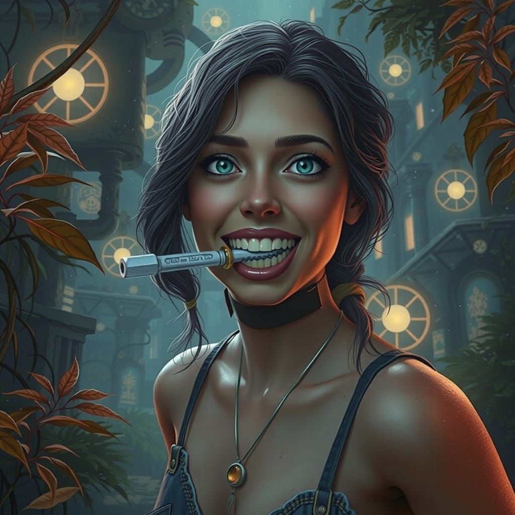 Gritty Adventurer Holds Worn Nut Driver in Her Teeth