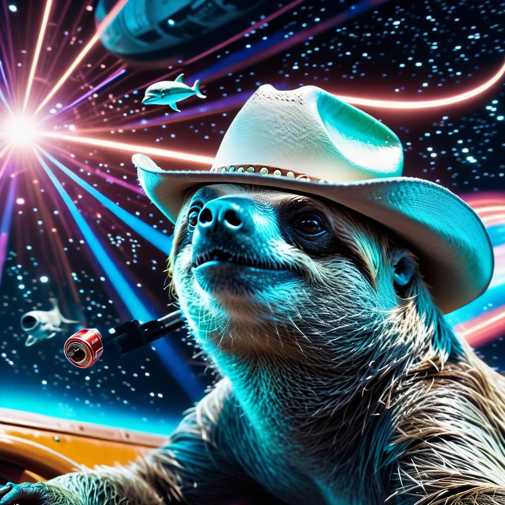 Sloth Cowboy Rides Laser Dolphin Through Space