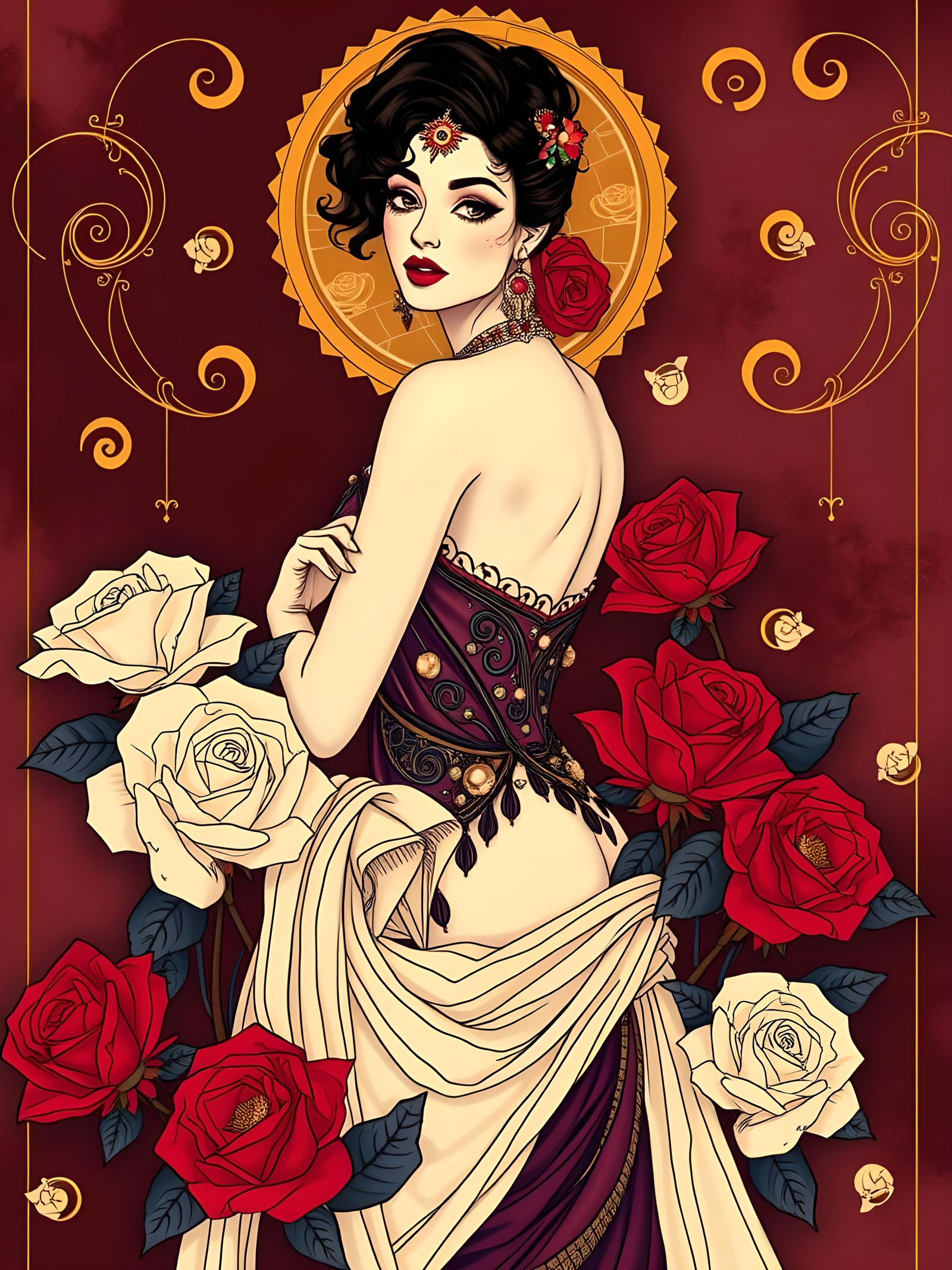 Woman in Organic Line Drawing Style Portrait