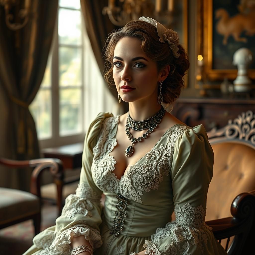 Victorian Woman in Parlor, Elegant Portrait