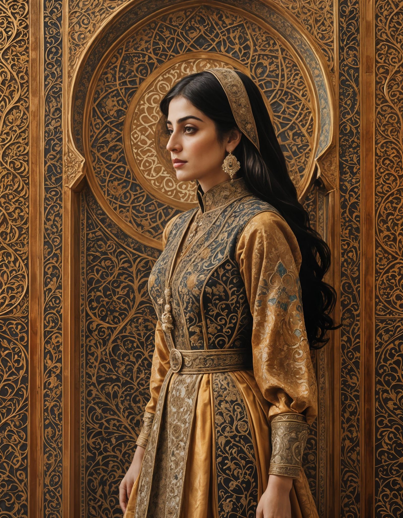 Dreamlike Qajar Woman in Ornate Interior