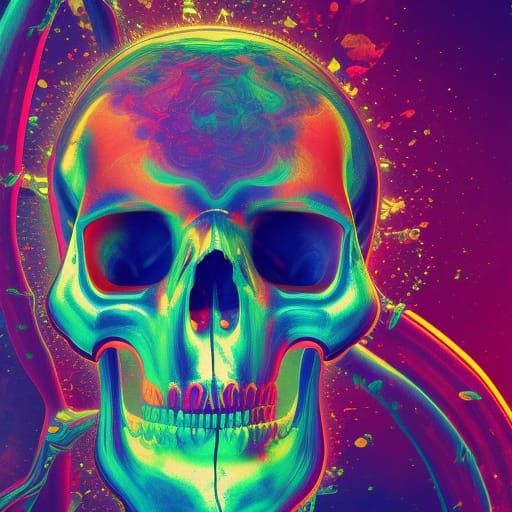 Abstract Rainbow Skull: Detailed Matte Painting